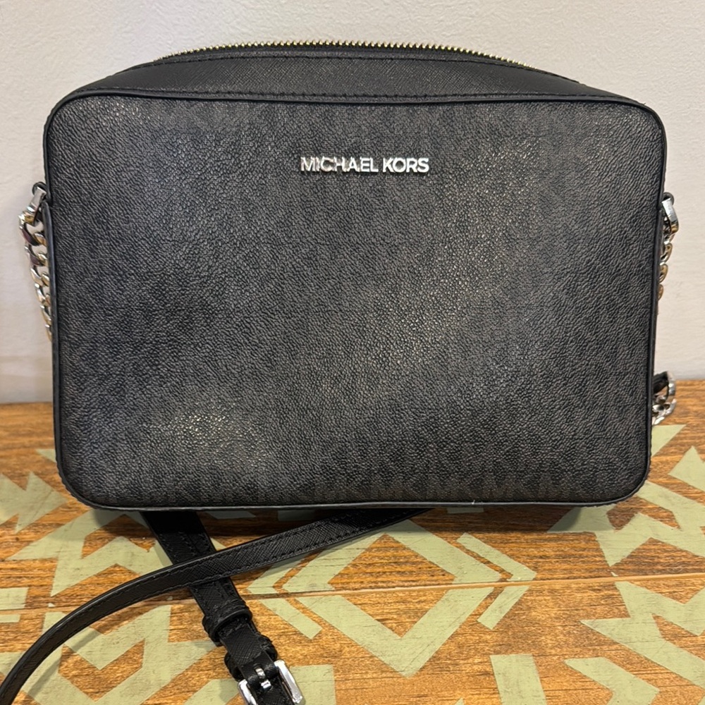 Michael Kors Black Messenger Bag with Monogram Print